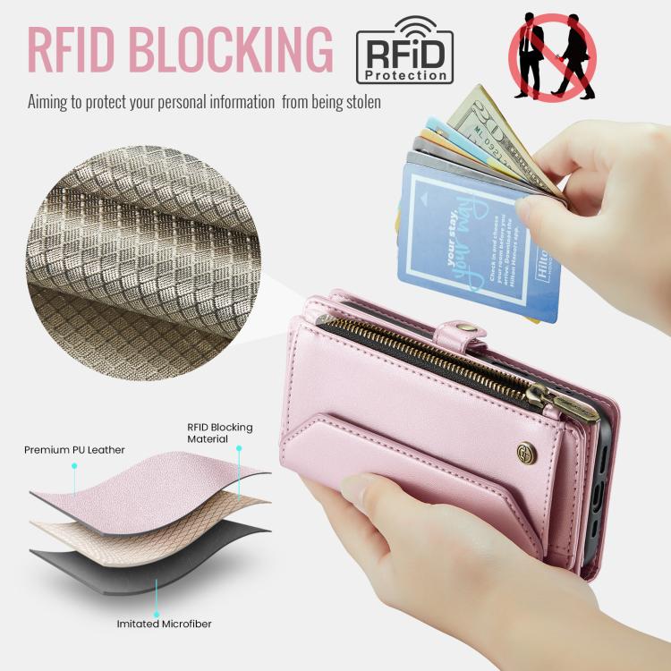 CaseMe C36 Card Slots Zipper Wallet RFID Anti-theft Leather Phone Case, For iPhone 17e / 16e, For iPhone 17 Pro Max, For iPhone 17 Pro, For iPhone 17