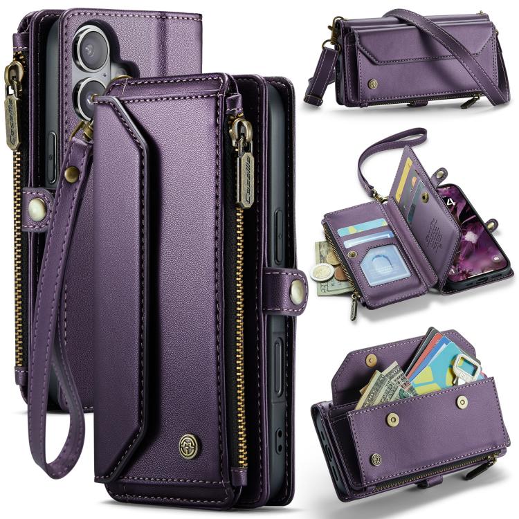 CaseMe C36 Card Slots Zipper Wallet RFID Anti-theft Leather Phone Case, For iPhone 17e / 16e, For iPhone 17 Pro Max, For iPhone 17 Pro, For iPhone 17
