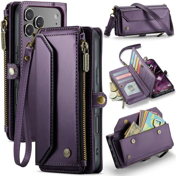 CaseMe C36 Card Slots Zipper Wallet RFID Anti-theft Leather Phone Case, For iPhone 17e / 16e, For iPhone 17 Pro Max, For iPhone 17 Pro, For iPhone 17