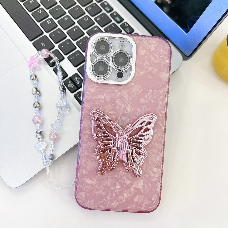 Plating Glitter Lens Film Texture Butterfly Holder Wristband Phone Case, For iPhone 13 Pro Max