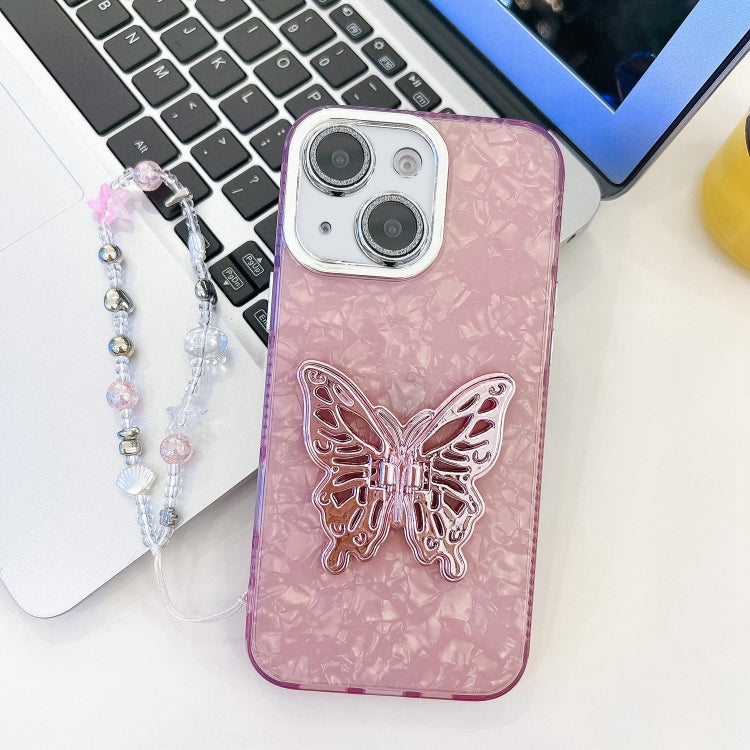 Plating Glitter Lens Film Texture Butterfly Holder Wristband Phone Case, For iPhone 13