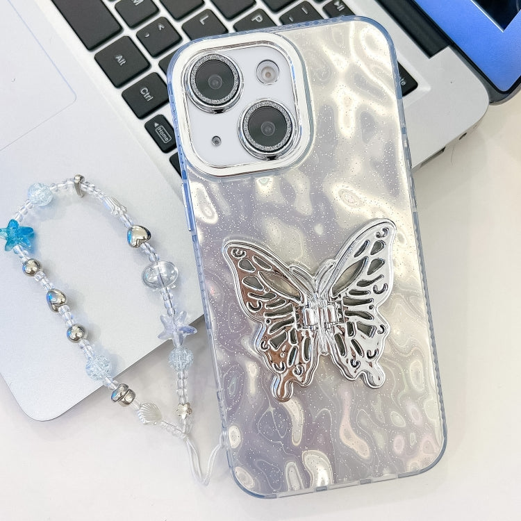 Plating Glitter Lens Film Texture Butterfly Holder Wristband Phone Case, For iPhone 13