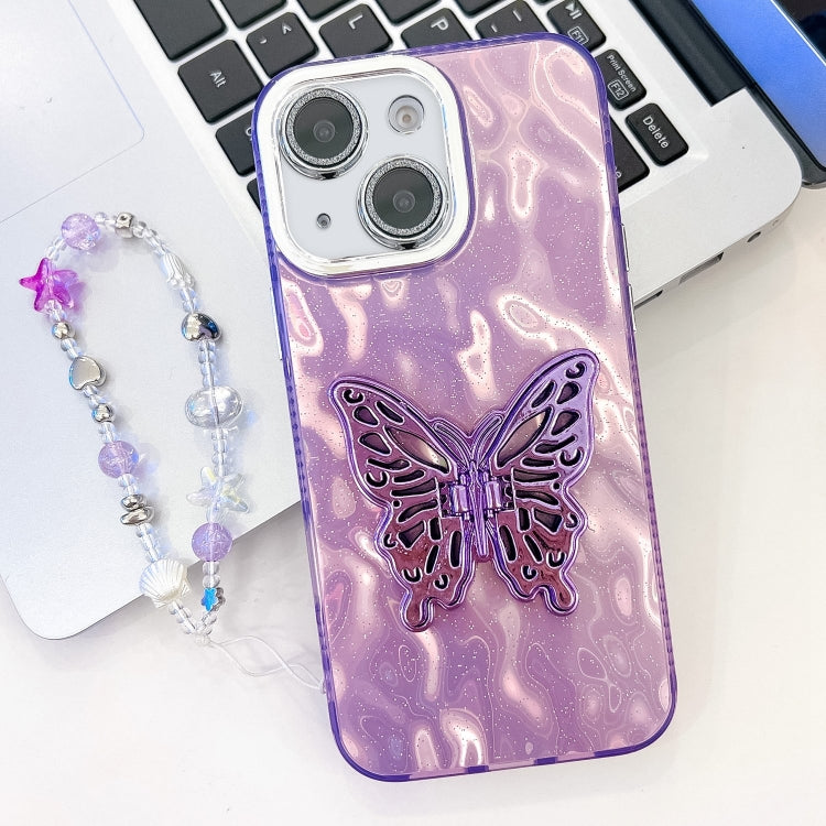 Plating Glitter Lens Film Texture Butterfly Holder Wristband Phone Case, For iPhone 13