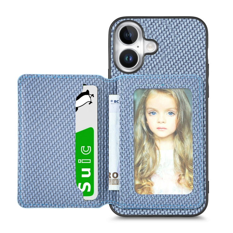 Carbon Fiber Magnetic Card Wallet RFID Blocking Phone Case, For iPhone 16