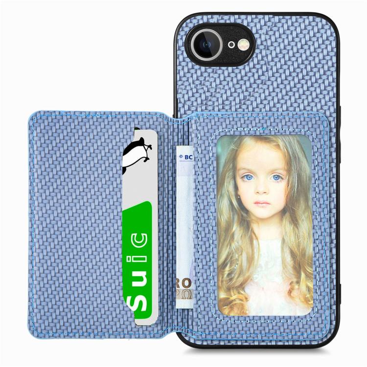Carbon Fiber Magnetic Card Wallet RFID Blocking Phone Case, For iPhone 16e, For iPhone 16 Pro Max, For iPhone 16 Pro, For iPhone 16 Plus
