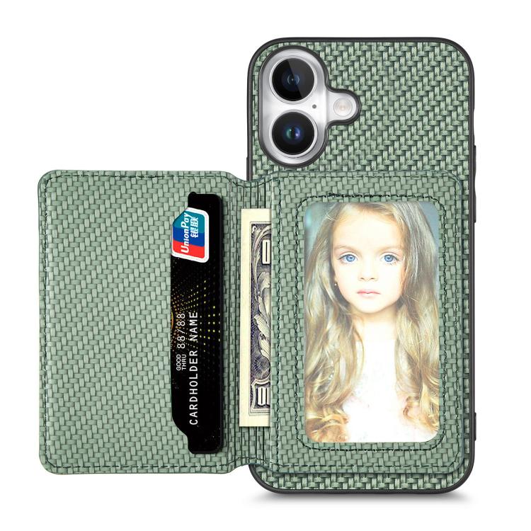 Carbon Fiber Magnetic Card Wallet RFID Blocking Phone Case, For iPhone 16e, For iPhone 16 Pro Max, For iPhone 16 Pro, For iPhone 16 Plus