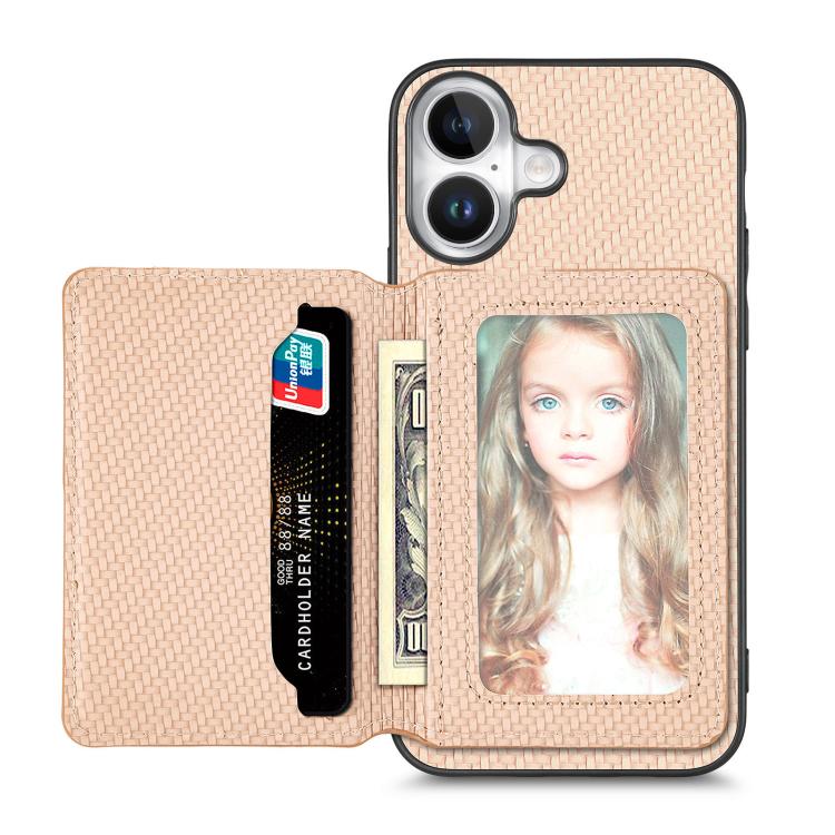 Carbon Fiber Magnetic Card Wallet RFID Blocking Phone Case, For iPhone 16e, For iPhone 16 Pro Max, For iPhone 16 Pro, For iPhone 16 Plus