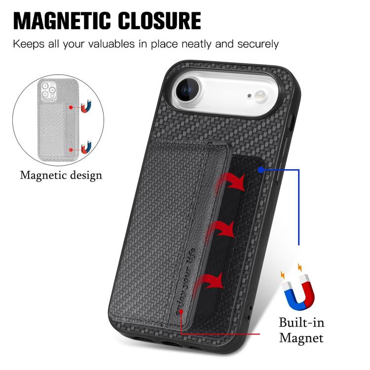 Carbon Fiber Magnetic Card Wallet RFID Blocking Phone Case, For iPhone 16