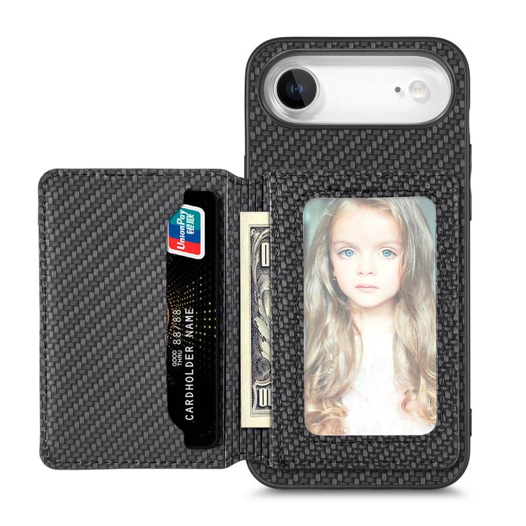 Carbon Fiber Magnetic Card Wallet RFID Blocking Phone Case, For iPhone 16