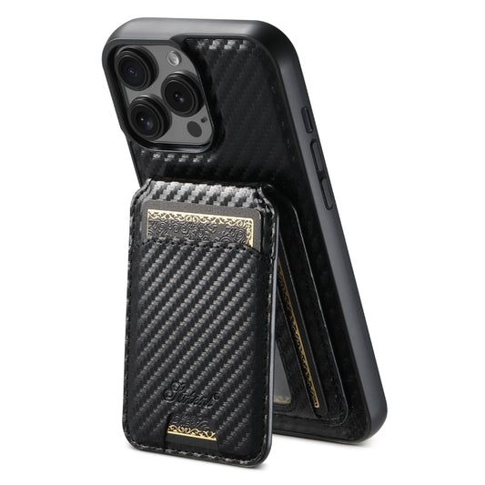 Suteni TXWH18 Carbon Fiber Texture Detachable Wallet MagSafe Phone Case, For iPhone 12 Pro