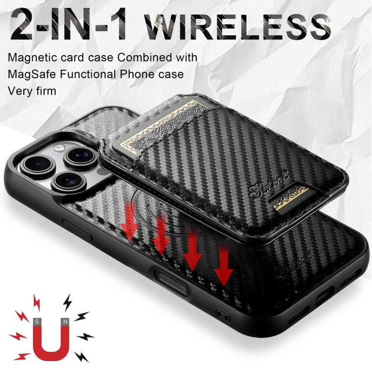 Suteni TXWH18 Carbon Fiber Texture Detachable Wallet MagSafe Phone Case, For iPhone 12 Pro