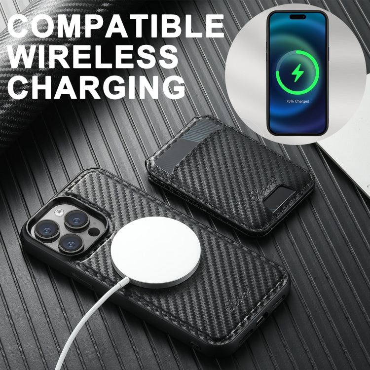 Suteni TXWH18 Carbon Fiber Texture Detachable Wallet MagSafe Phone Case, For iPhone 12 Pro