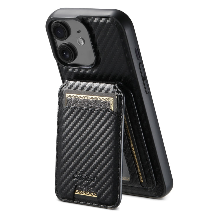 Suteni TXWH18 Carbon Fiber Texture Detachable Wallet MagSafe Phone Case