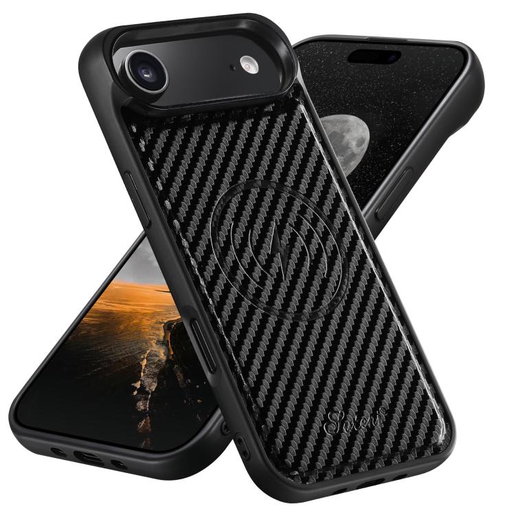 Suteni TXWH18 Carbon Fiber Texture Detachable Wallet MagSafe Phone Case
