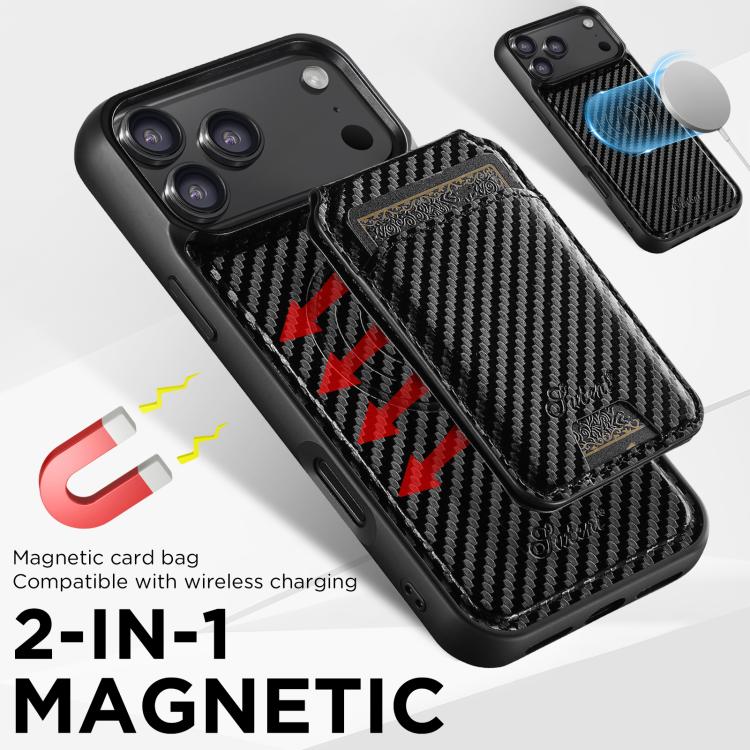 Suteni TXWH18 Carbon Fiber Texture Detachable Wallet MagSafe Phone Case