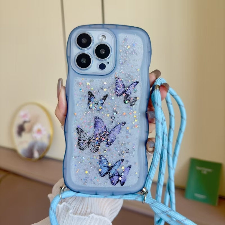 Crossbody Wave Edge Butterfly TPU Phone Case, For iPhone 16 Pro Max, For iPhone 16 Pro, For iPhone 16 Plus, For iPhone 16