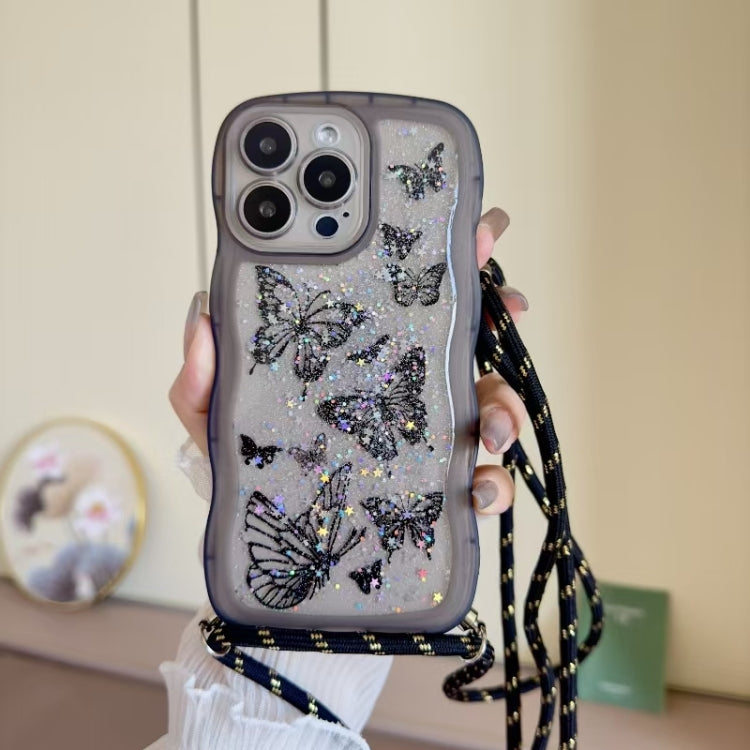 Crossbody Wave Edge Butterfly TPU Phone Case, For iPhone 16 Pro Max, For iPhone 16 Pro, For iPhone 16 Plus, For iPhone 16