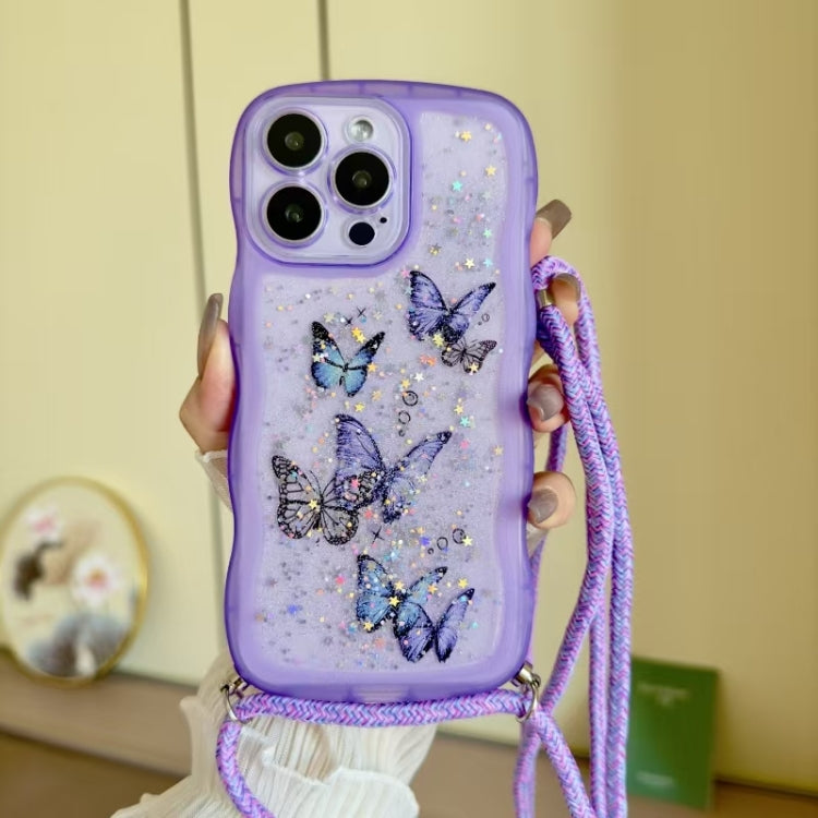 Crossbody Wave Edge Butterfly TPU Phone Case, For iPhone 16 Pro Max, For iPhone 16 Pro, For iPhone 16 Plus, For iPhone 16