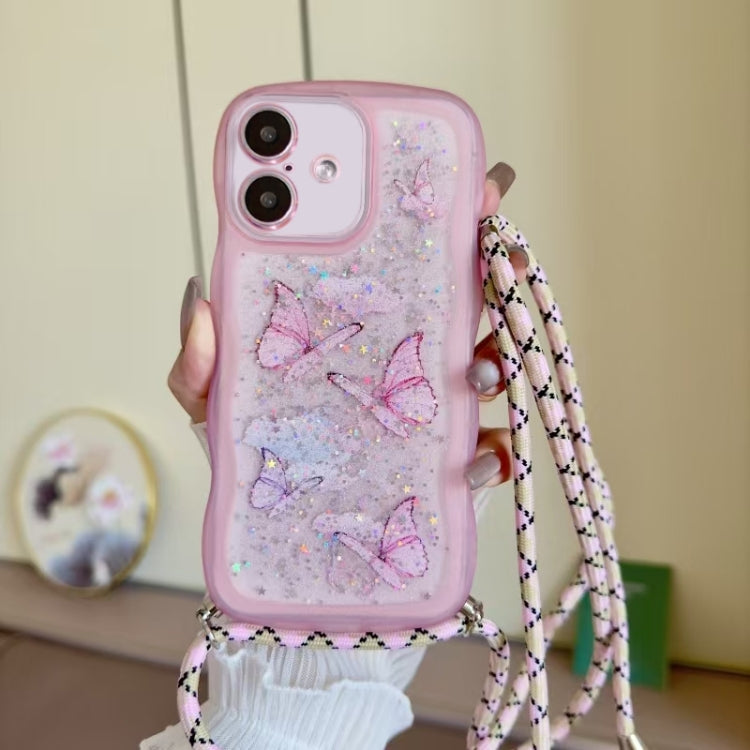 Crossbody Wave Edge Butterfly TPU Phone Case, For iPhone 16 Pro Max, For iPhone 16 Pro, For iPhone 16 Plus, For iPhone 16