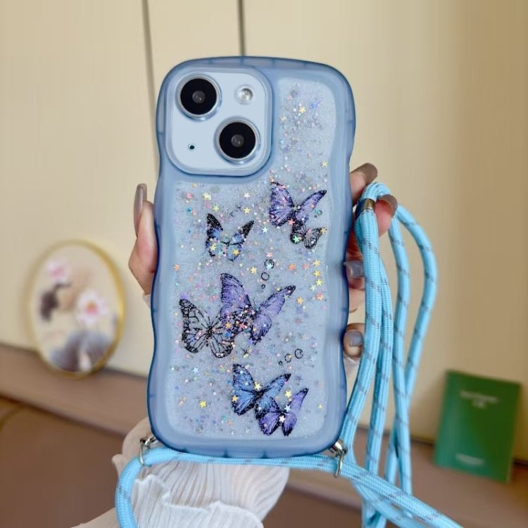 Crossbody Wave Edge Butterfly TPU Phone Case, For iPhone 14 Plus, For iPhone 14, For iPhone 14 Pro, For iPhone 14 Pro Max