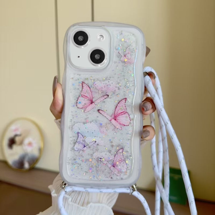 Crossbody Wave Edge Butterfly TPU Phone Case, For iPhone 14 Plus, For iPhone 14, For iPhone 14 Pro, For iPhone 14 Pro Max