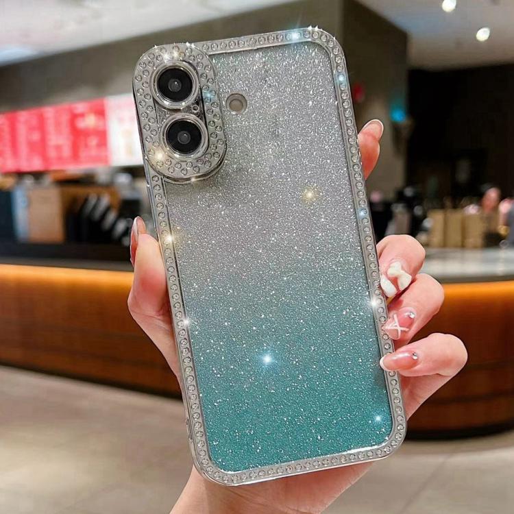 Diamond Gradient Glitter Plated TPU Phone Case, For iPhone 16 Pro Max, For iPhone 16 Pro, For iPhone 16 Plus