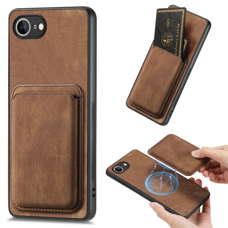Retro Leather Card Bag Magnetic Phone Case, For iPhone 16 Pro Max, For iPhone 16 Pro, For iPhone 16 Plus, For iPhone 16