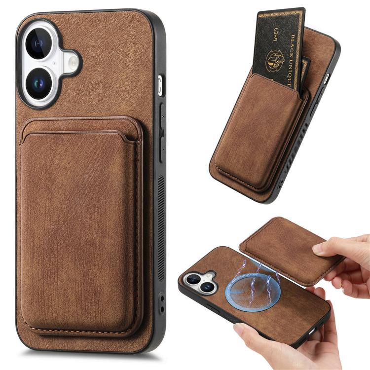 Retro Leather Card Bag Magnetic Phone Case, For iPhone 16 Pro Max, For iPhone 16 Pro, For iPhone 16 Plus, For iPhone 16