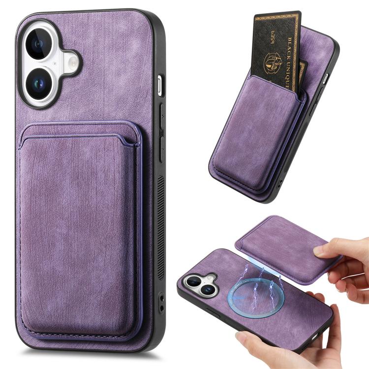 Retro Leather Card Bag Magnetic Phone Case, For iPhone 16 Pro Max, For iPhone 16 Pro, For iPhone 16 Plus, For iPhone 16