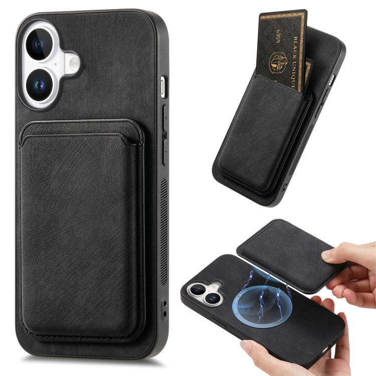 Retro Leather Card Bag Magnetic Phone Case, For iPhone 16 Pro Max, For iPhone 16 Pro, For iPhone 16 Plus, For iPhone 16