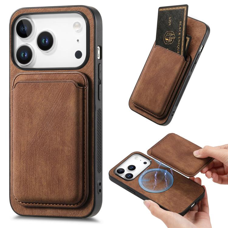 Retro Leather Card Bag Magnetic Phone Case, For iPhone 16 Pro Max, For iPhone 16 Pro, For iPhone 16 Plus, For iPhone 16