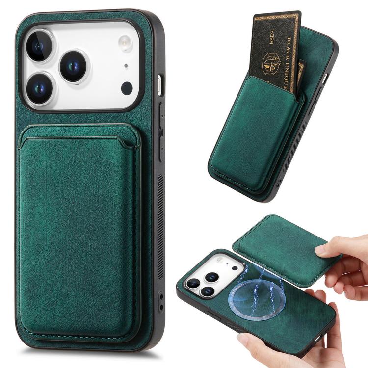 Retro Leather Card Bag Magnetic Phone Case, For iPhone 16 Pro Max, For iPhone 16 Pro, For iPhone 16 Plus, For iPhone 16