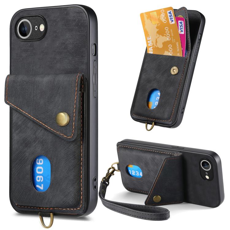 Retro Card Wallet Fold Leather Phone Case with Strap, For iPhone 17e / 16e, For iPhone 17 Pro Max, For iPhone 17 Pro, For iPhone 17