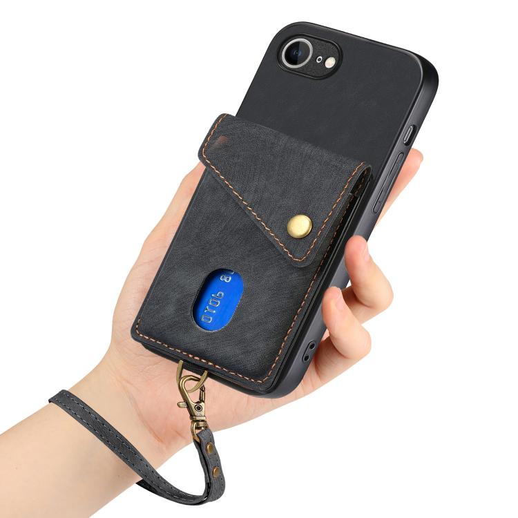 Retro Card Wallet Fold Leather Phone Case with Strap, For iPhone 17e / 16e, For iPhone 17 Pro Max, For iPhone 17 Pro, For iPhone 17