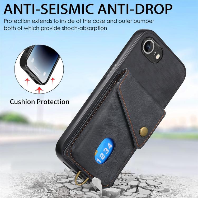 Retro Card Wallet Fold Leather Phone Case with Strap, For iPhone 17e / 16e, For iPhone 17 Pro Max, For iPhone 17 Pro, For iPhone 17