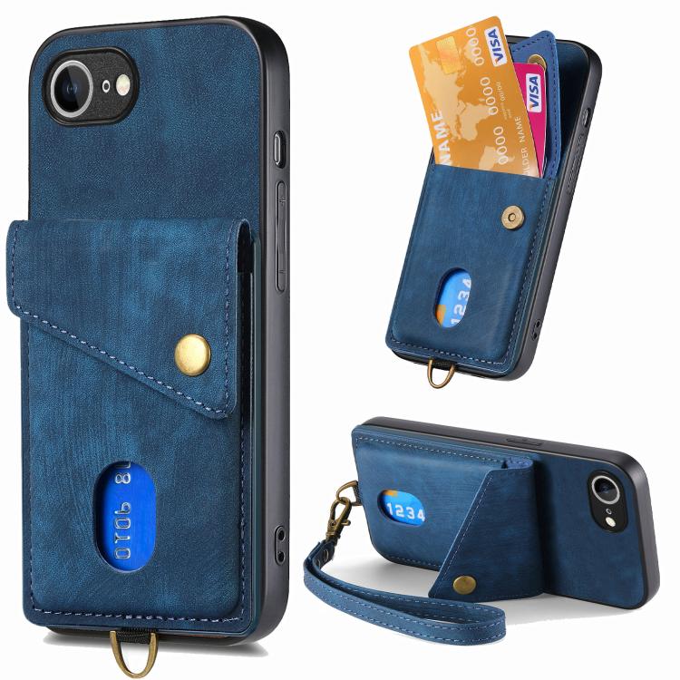 Retro Card Wallet Fold Leather Phone Case with Strap, For iPhone 17e / 16e, For iPhone 17 Pro Max, For iPhone 17 Pro, For iPhone 17