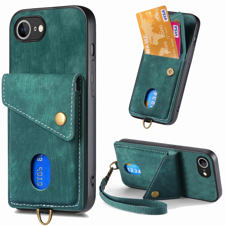 Retro Card Wallet Fold Leather Phone Case with Strap, For iPhone 17e / 16e, For iPhone 17 Pro Max, For iPhone 17 Pro, For iPhone 17
