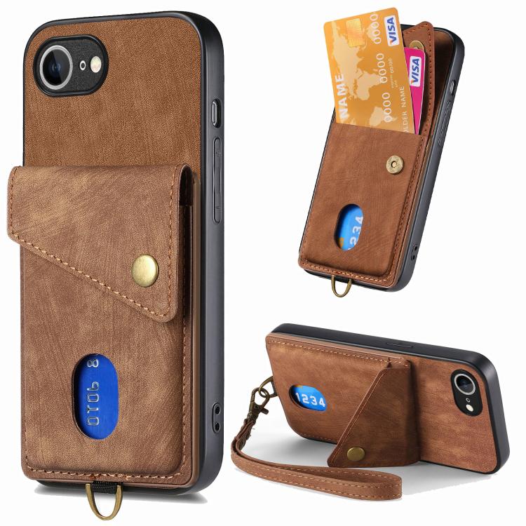Retro Card Wallet Fold Leather Phone Case with Strap, For iPhone 17e / 16e, For iPhone 17 Pro Max, For iPhone 17 Pro, For iPhone 17