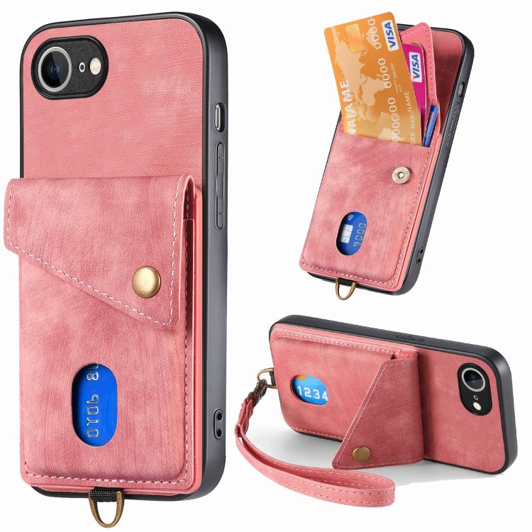 Retro Card Wallet Fold Leather Phone Case with Strap, For iPhone 17e / 16e, For iPhone 17 Pro Max, For iPhone 17 Pro, For iPhone 17