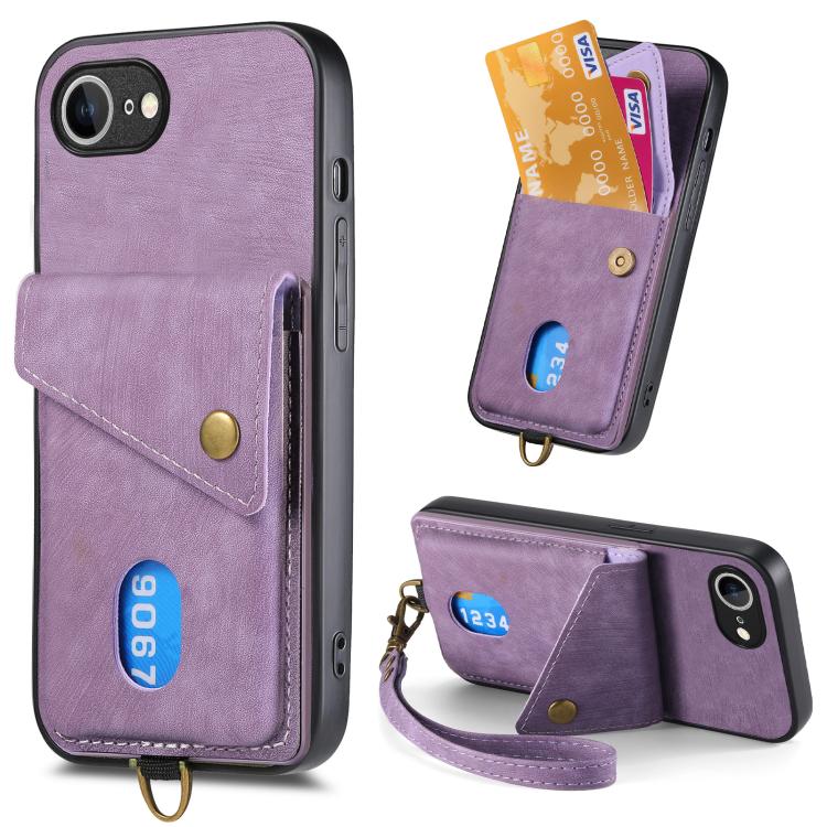 Retro Card Wallet Fold Leather Phone Case with Strap, For iPhone 17e / 16e, For iPhone 17 Pro Max, For iPhone 17 Pro, For iPhone 17