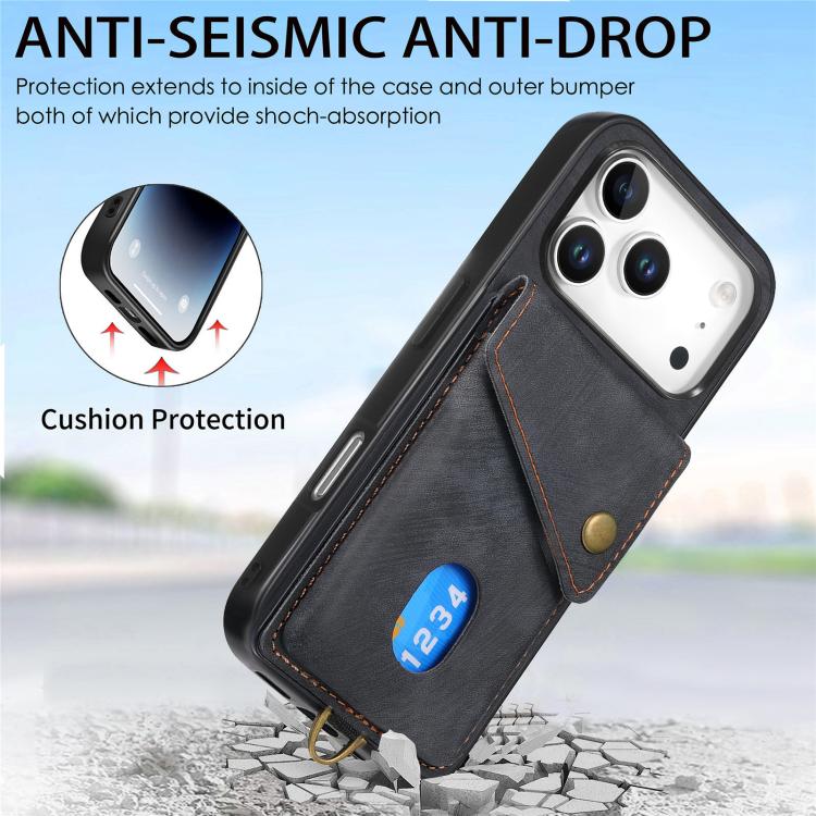 Retro Card Wallet Fold Leather Phone Case with Strap, For iPhone 17e / 16e, For iPhone 17 Pro Max, For iPhone 17 Pro, For iPhone 17