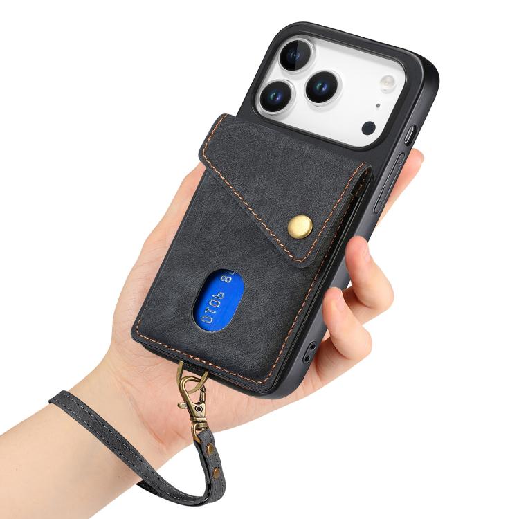 Retro Card Wallet Fold Leather Phone Case with Strap, For iPhone 17e / 16e, For iPhone 17 Pro Max, For iPhone 17 Pro, For iPhone 17