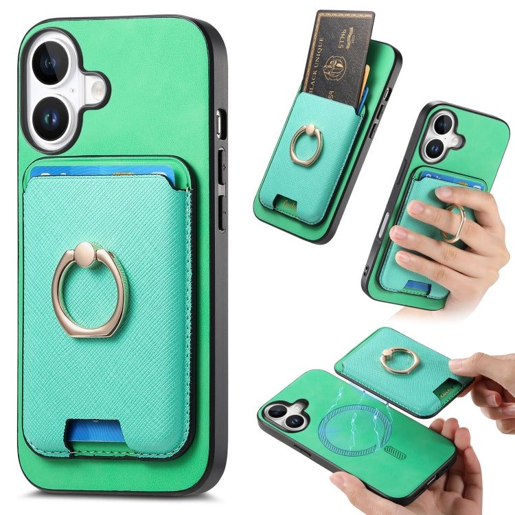 Retro Cross Leather Card Bag MagSafe Phone Case, For iPhone 15 Plus, For iPhone 15, For iPhone 14 Plus