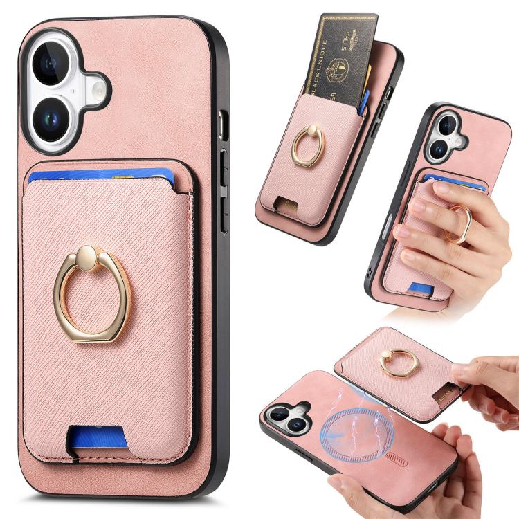 Retro Cross Leather Card Bag MagSafe Phone Case, For iPhone 16 Pro Max, For iPhone 16 Pro, For iPhone 16 Plus