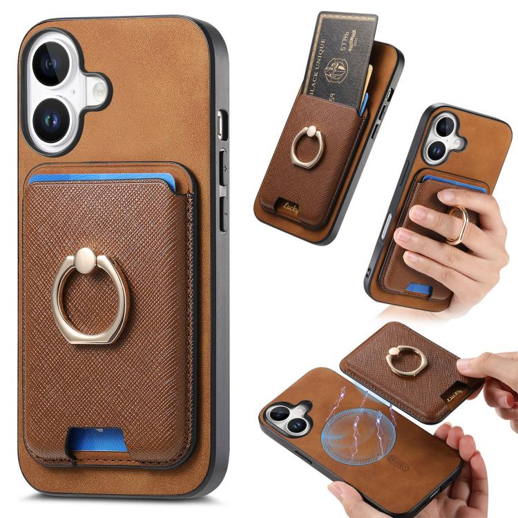 Retro Cross Leather Card Bag MagSafe Phone Case, For iPhone 16 Pro Max, For iPhone 16 Pro, For iPhone 16 Plus