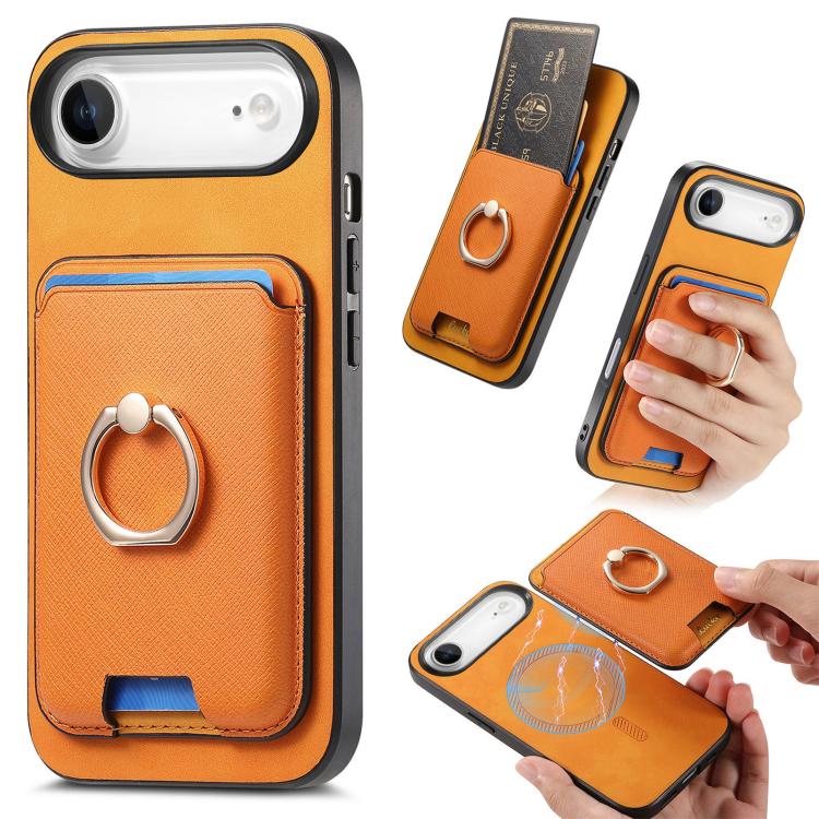 Retro Cross Leather Card Bag MagSafe Phone Case, For iPhone 16, For iPhone 15 Pro Max, For iPhone 15 Pro