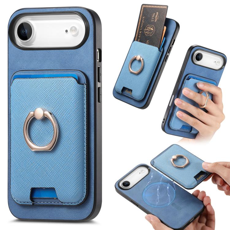 Retro Cross Leather Card Bag MagSafe Phone Case, For iPhone 16, For iPhone 15 Pro Max, For iPhone 15 Pro