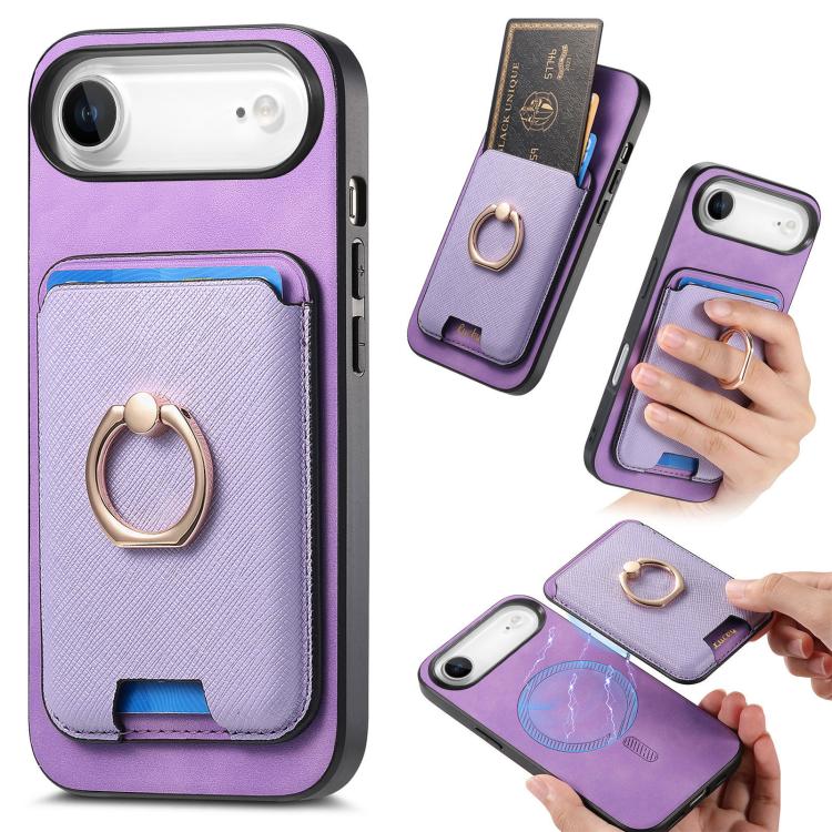Retro Cross Leather Card Bag MagSafe Phone Case, For iPhone 16, For iPhone 15 Pro Max, For iPhone 15 Pro
