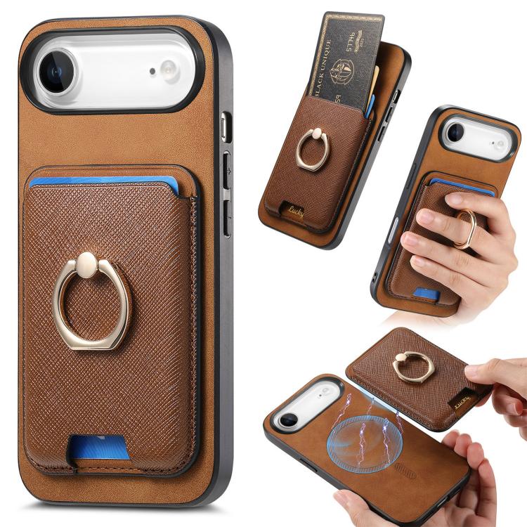 Retro Cross Leather Card Bag MagSafe Phone Case, For iPhone 16, For iPhone 15 Pro Max, For iPhone 15 Pro