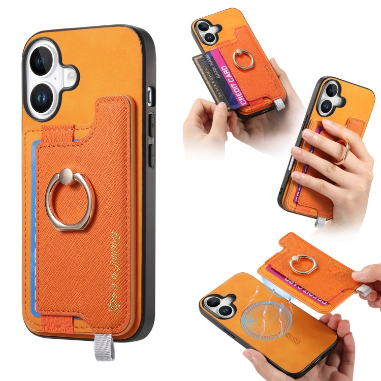 Retro Magsafe Cross Leather Ring Holder Card Bag Phone Case, For iPhone 16, For iPhone 15 Pro max, For iPhone 15 Pro